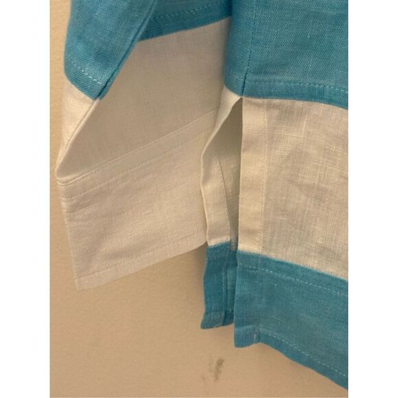 Escada Sport Aqua and White Striped Color Block Linen Button Down Blouse S - Picture 5 of 7